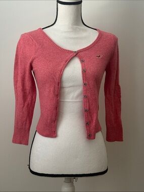 Hollister Rose Pink Cropped Button-Up Cardigan